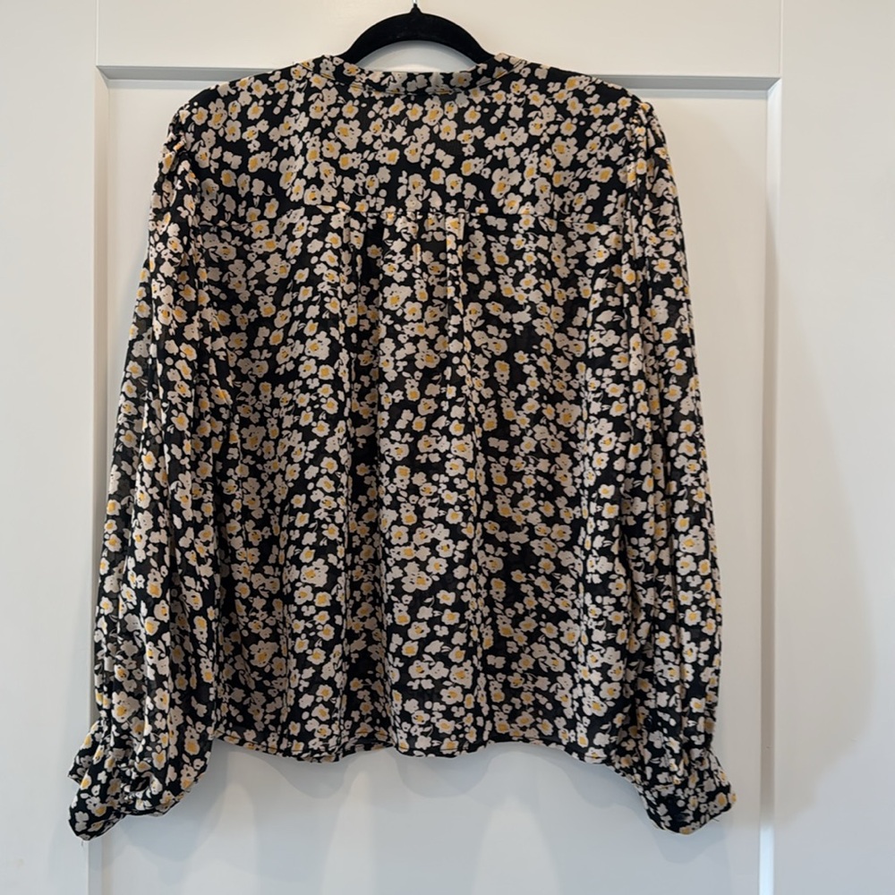 Mng mango button down black white yellow blouse top shirt - Picture 5 of 5